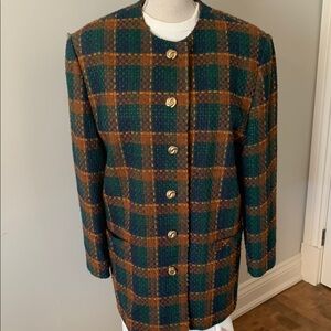 Vintage Chanel style Green and Brown Plaid jacket
